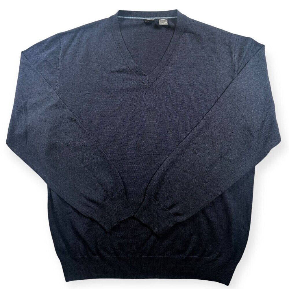 Saks‎ Fifth Avenue  Merino Wool Silk Pullover V Neck Sweater Blue Size L Italy